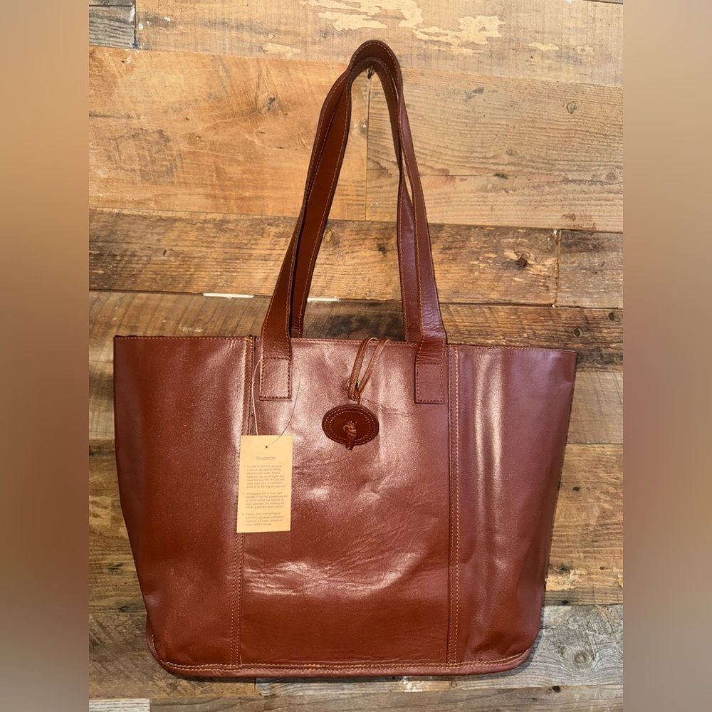 👜 VCrafts Full-Grain Leather XL Tote Bag – Cognac Brown – NWT